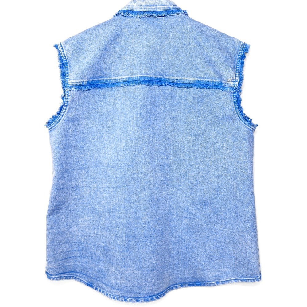 Cinq a Sept Tours Les Jours Vera Blue Denim Fringe Utility Cargo Vest Size XL - Picture 4 of 8